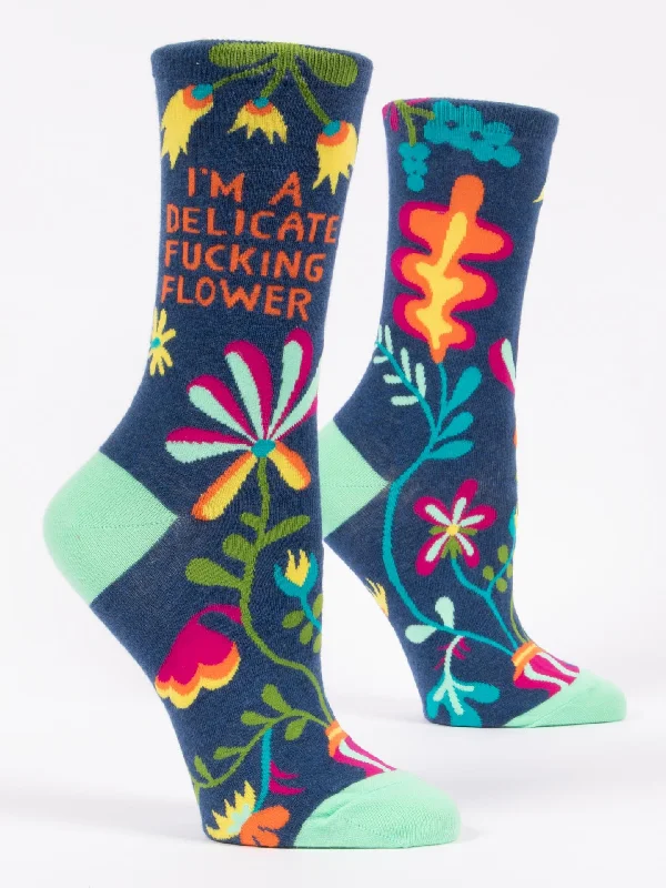 Funny socks for quirky style-I'm A Delicate Fucking Flower W-Crew Socks