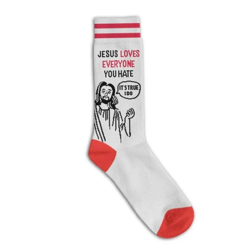 Custom socks for personalized design-Jesus Loves Everyone You Hate Socks | Unisex One Size Fits Most