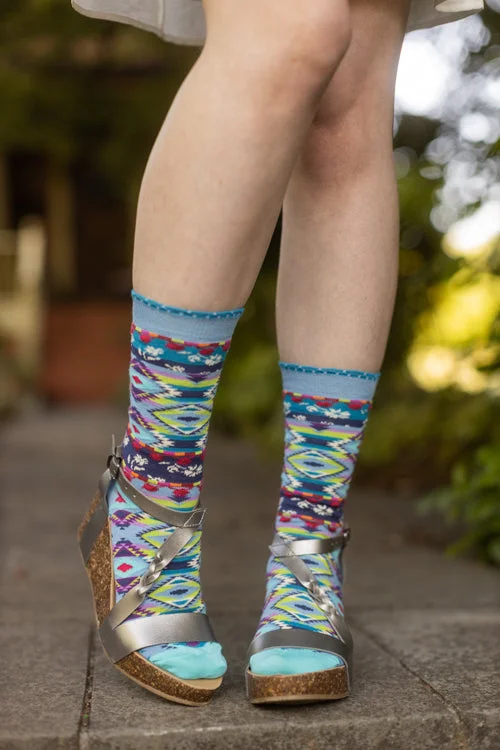 Rustic wool crew socks for rugged-Kilim Pattern Crew