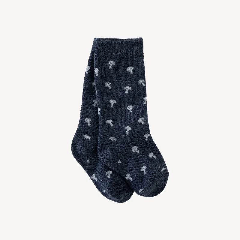 Long hiking socks for durability-knee socks | blue tiny mushroom | organic cotton jacquard