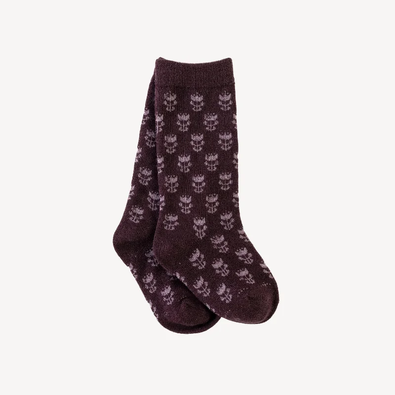 Large knee-high socks for fashion-knee socks | mauve floral | organic cotton jacquard