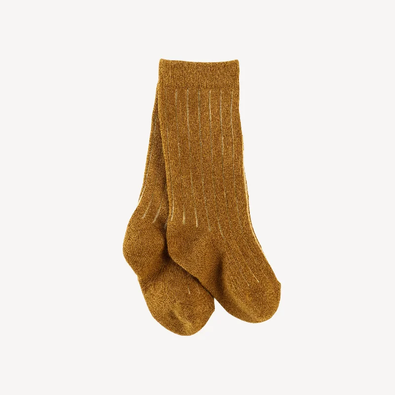 Thick thermal wool socks for snow-knee socks | mustard pinstripe | organic cotton rib