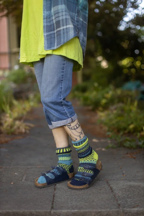 Modern striped ankle socks for chic-Lemongrass Crew