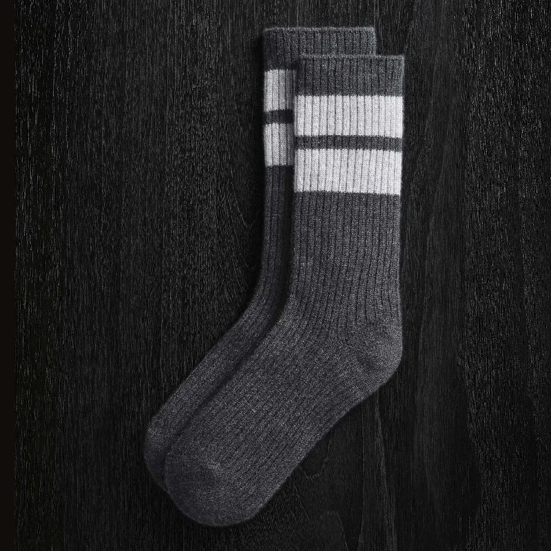 Breathable wool crew socks for sports-Long Chunky Cashmere Sock - Coal/Heather Grey