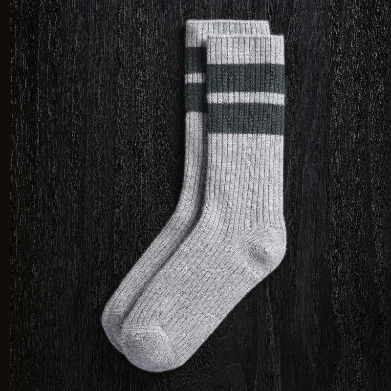 Thick cotton crew socks for cold feet-Long Chunky Cashmere Sock - Heather Grey/Canopy