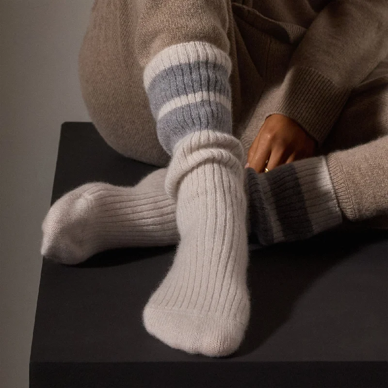 Thin bamboo crew socks for warm weather-Long Chunky Cashmere Sock - Pearl/Heather Grey