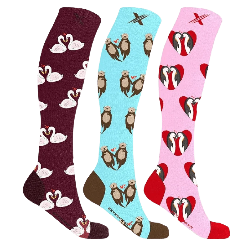 Fuzzy crew socks for cozy nights-Lovebirds Compression Socks (3-Pairs)