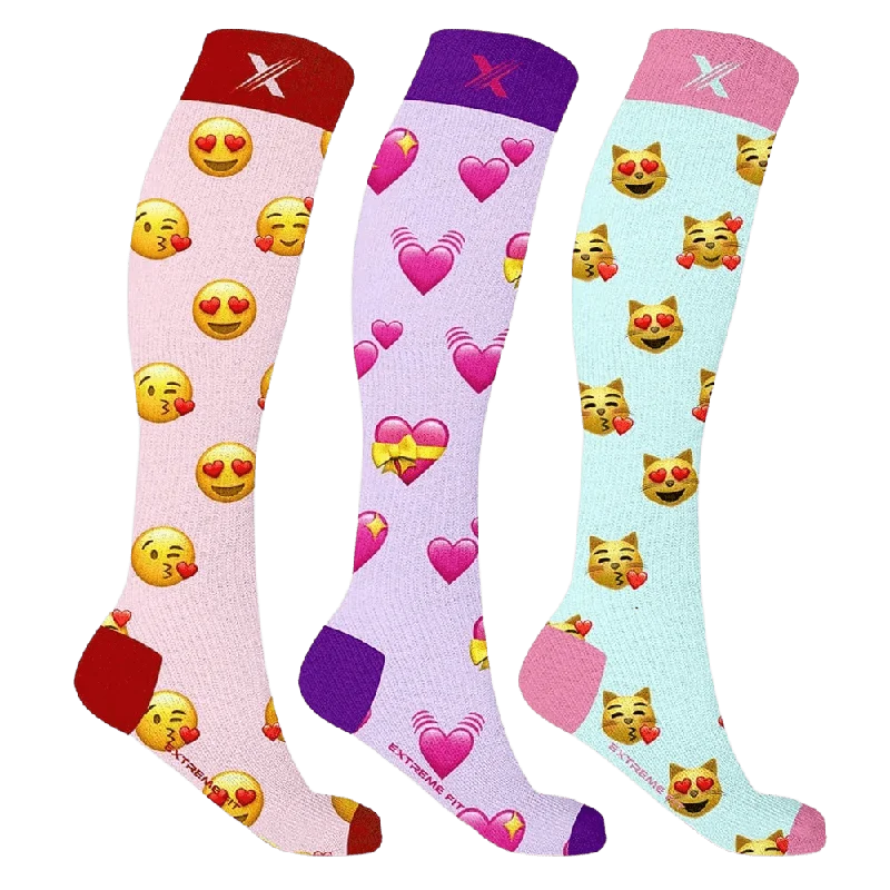 Anti-slip crew socks for exercise-Emoji Compression Socks (3-Pairs)