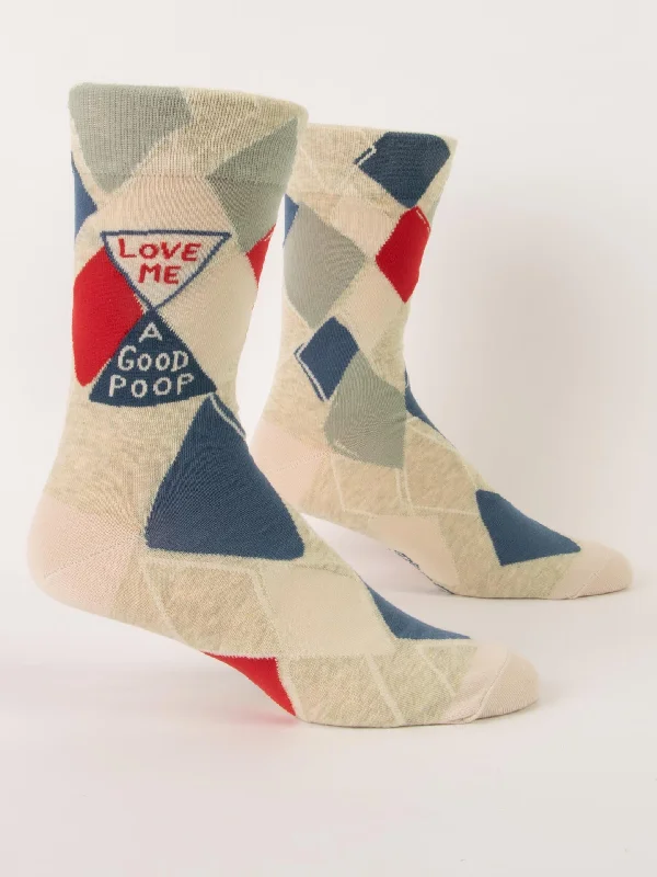 Large wool crew socks for cold weather-Love Me A Good Poop M-Crew Socks