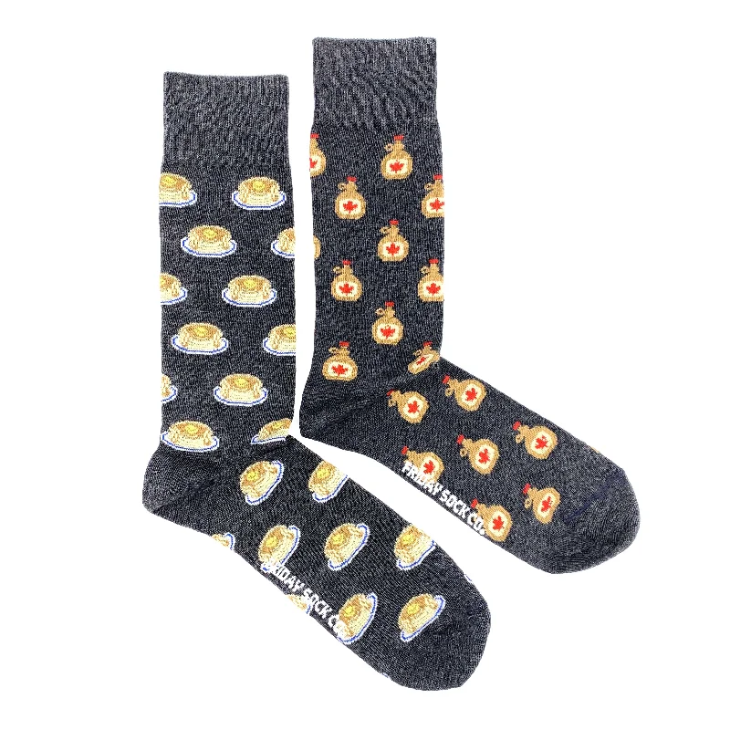 Grip crew socks for yoga-Men's Maple Syrup & Pancake Socks