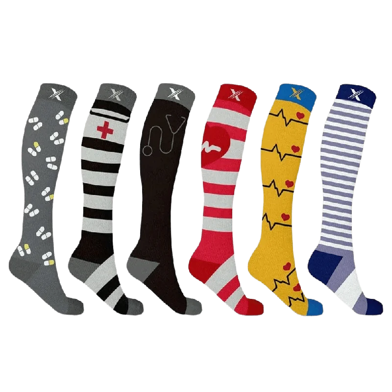 Custom design socks for teams-Medical Prints Compression Socks (6-Pairs)