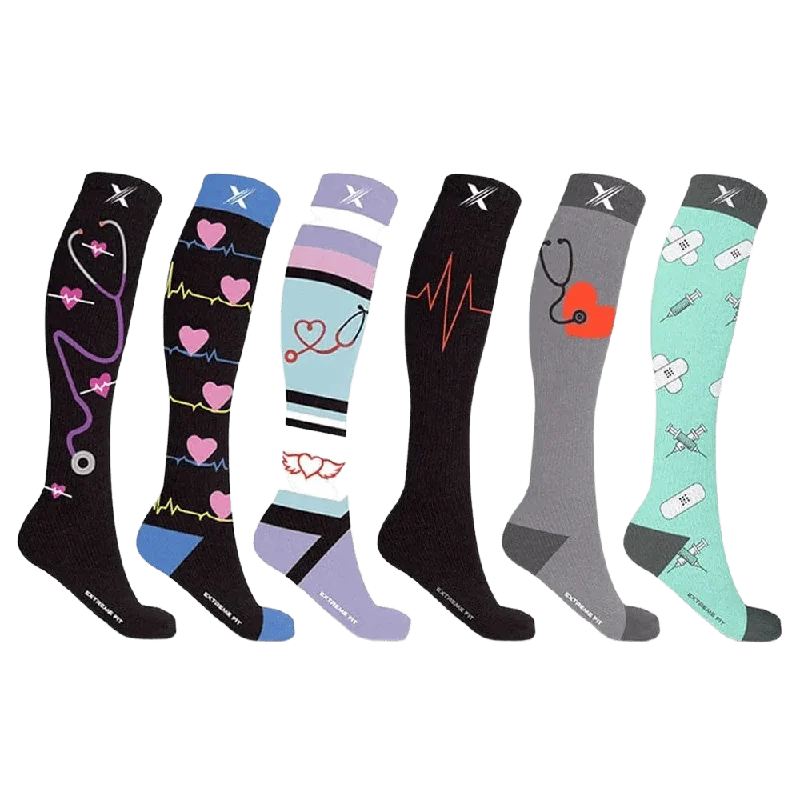 Minimalist white ankle socks for gym-Medical Prints Compression Socks (6-Pairs)