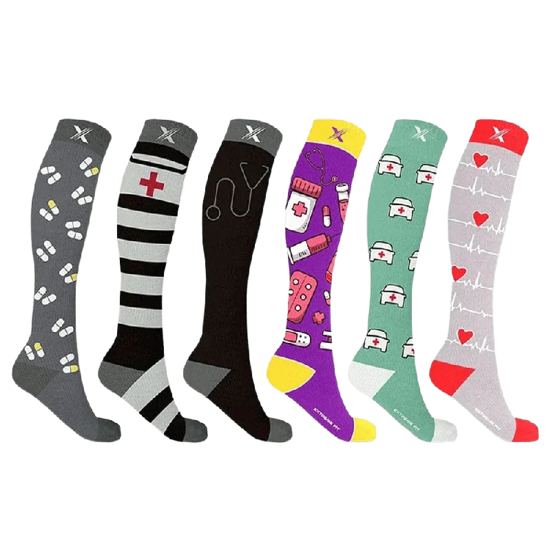 Luxury silk ankle socks for softness-Medical Prints Compression Socks (6-Pairs)