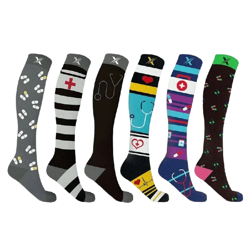 Colorful crew socks for vibrancy-Medical Prints Compression Socks (6-Pairs)