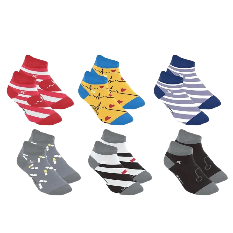 Plush crew socks for bedtime-Medical Prints Nurse Inspired Ankle Length Compression Socks (6-Pairs)