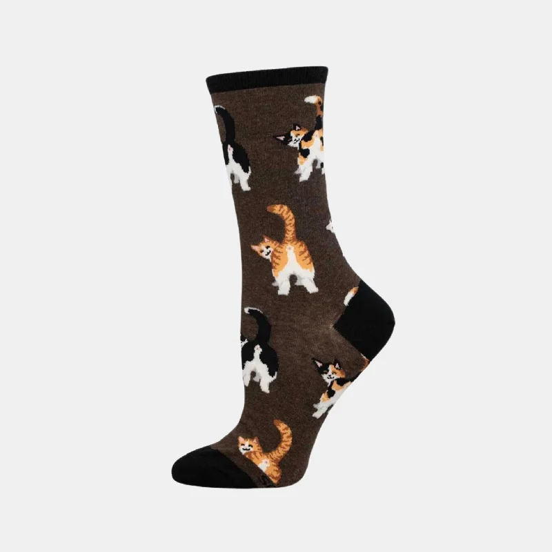 Large thermal crew socks for insulation-Men's Cat Butts Socks - Brown Heather