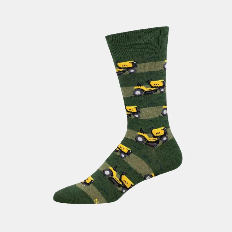 Custom printed crew socks for branding-Men's Lawn Mower Socks - Green Heather