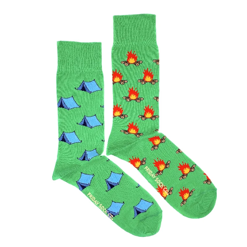 Small novelty ankle socks for kids-Men's Tent & Campfire Socks