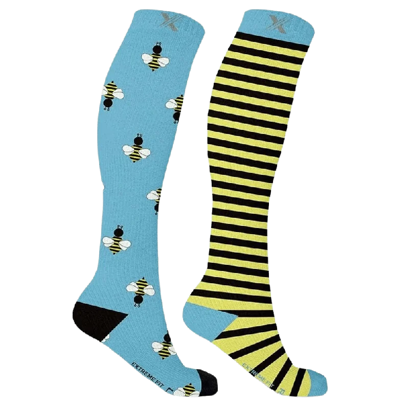 Novelty crew socks for quirky gift-Mismatched: Bees in the Trap Compression Socks