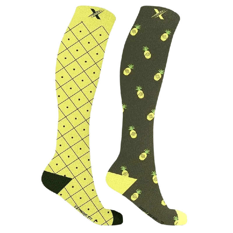 Breathable wool crew socks for sports-Mismatched: Pineapple Squad Compression Socks