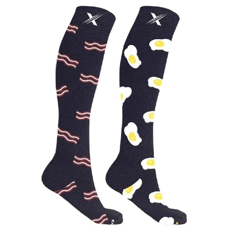 Organic cotton ankle socks for green-Mismatched: Eggs & Bacon Compression Socks