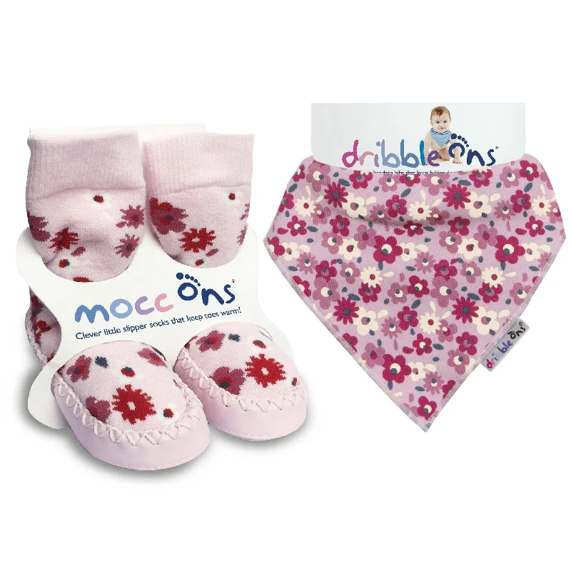 Grip crew socks for safety-Mocc Ons Dribble Ons Floral Ditsy BUNDLE