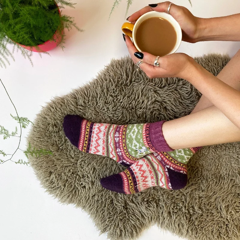 Thin bamboo crew socks for summer-Moomin Fair Isle Snorkmaiden Socks