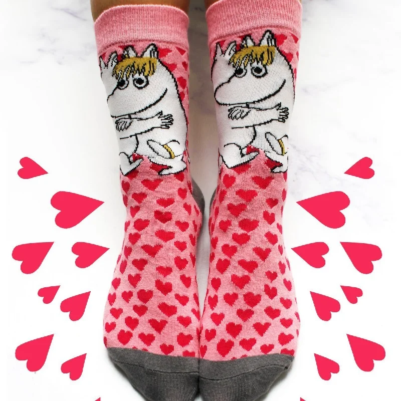 Custom printed crew socks for teams-Moomin Heart Print Socks