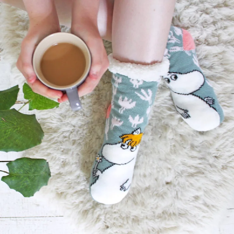 Vintage floral crew socks for charm-Moomin Slipper Socks With Floral Design