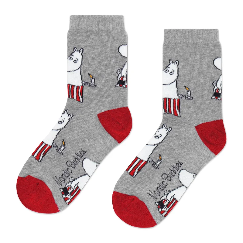 Thin dress crew socks for formal wear-Moominmamma Candle Light Women´s Socks - Grey