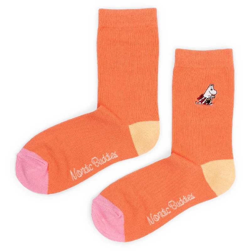 Grip ankle socks for exercise-Moominmamma Embroidery Women´s Socks - Red