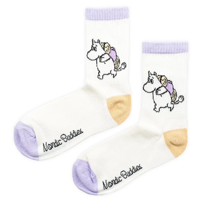 Modern striped crew socks for casual-Moomintroll Camping Women´s Retrosocks - White