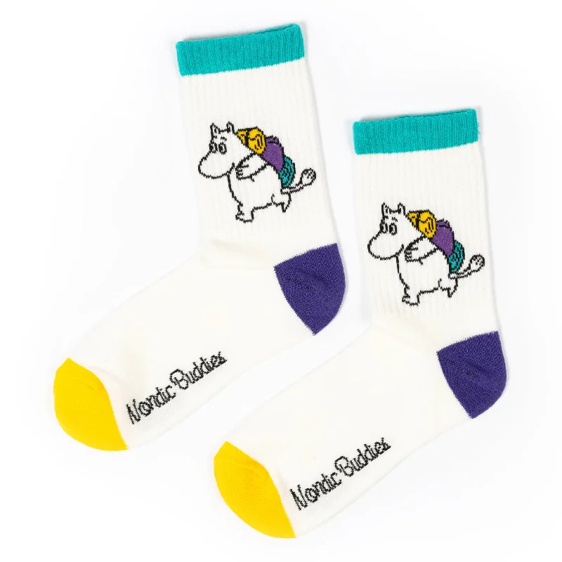 Minimalist gray crew socks for casual-Moomintroll Camping Women´s Retrosocks - White