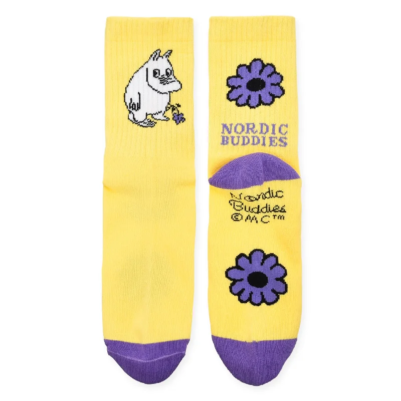 Breathable athletic crew socks for gym-Moomintroll's Flower Women's Retrosocks - Yellow