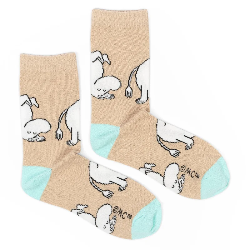 Large knee-high socks for women-Moomintroll Happiness Women´s Socks - Beige