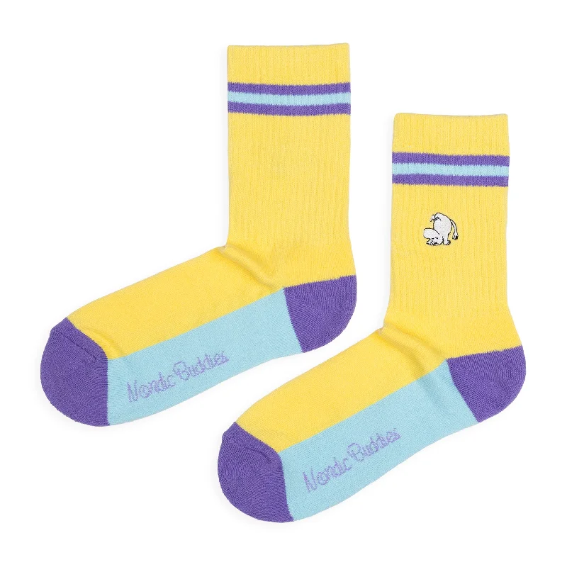 Vintage patterned crew socks for preppy-Moomintroll Embroidery Women´s Retrosocks - Yellow