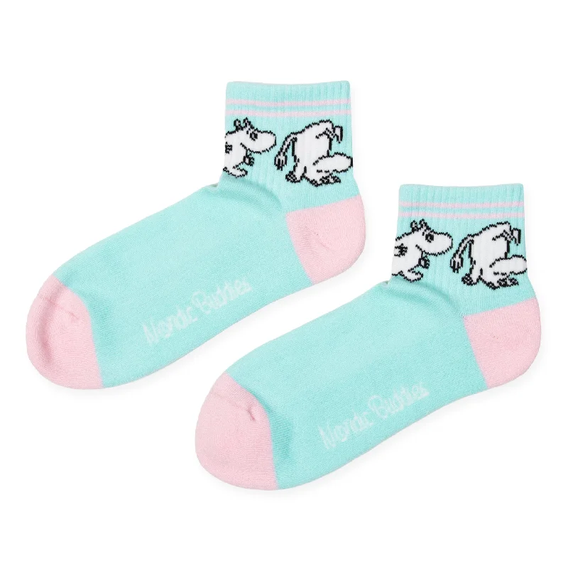 Long athletic ankle socks for support-Moomintroll Women’s Retro Ankle Socks - Pastel Mint and Light Pink