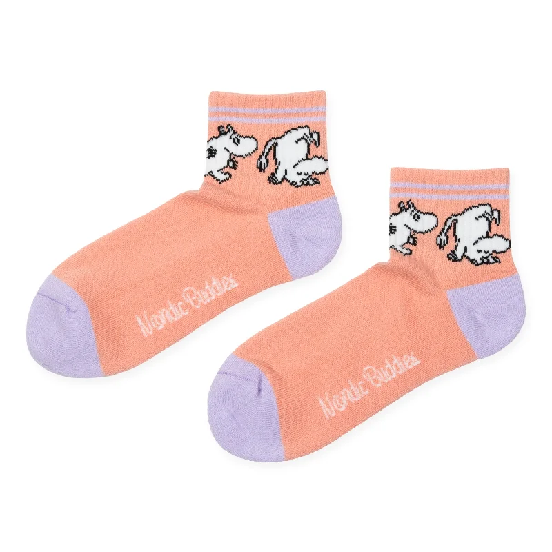 Thin bamboo crew socks for summer-Moomintroll Women’s Retro Ankle Socks - Pastel Peach and Lilac