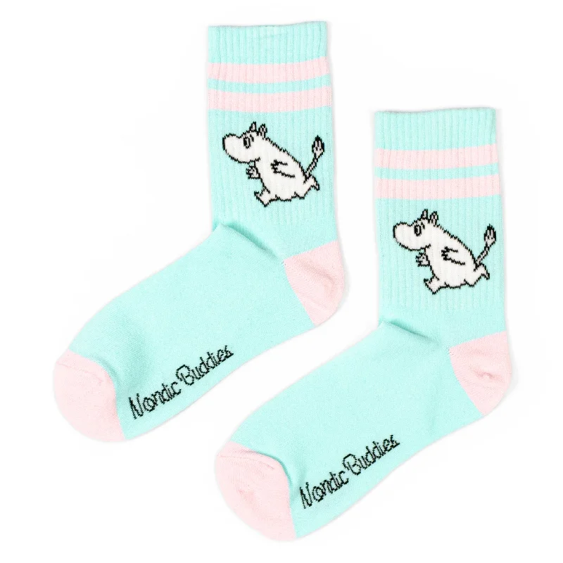 Rustic knitted crew socks for warmth-Moomintroll Women's Retrosocks - Light Blue