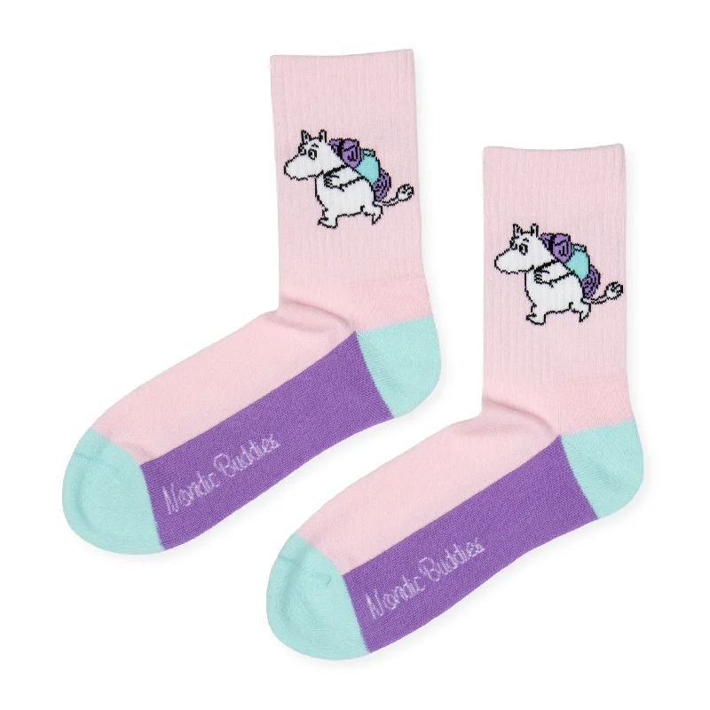 Fluffy crew socks for bedtime-Moomintroll Panel Women's Retrosocks - Light Pink