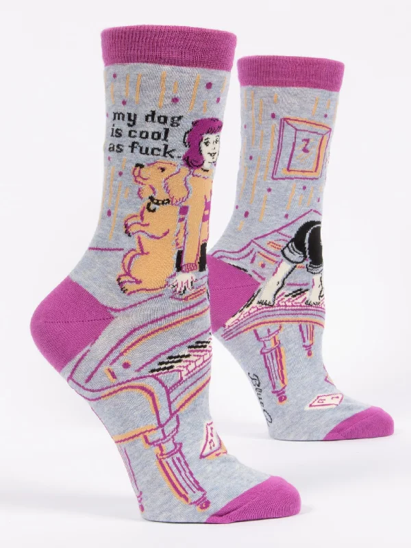 Novelty crew socks for holiday-My Dog Is Cool As Fuck W-Crew Socks