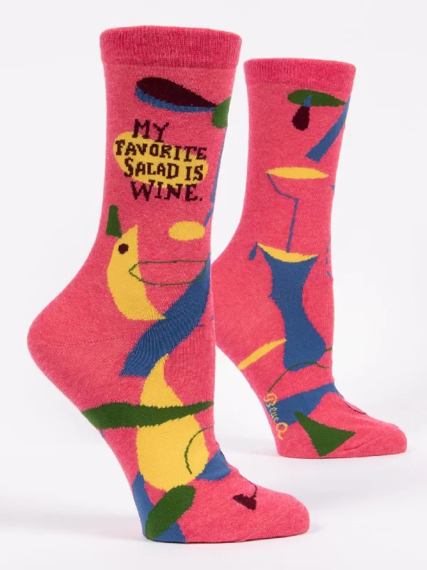 Small patterned crew socks for children-My Favorite Salad Is Wine W-Crew Socks