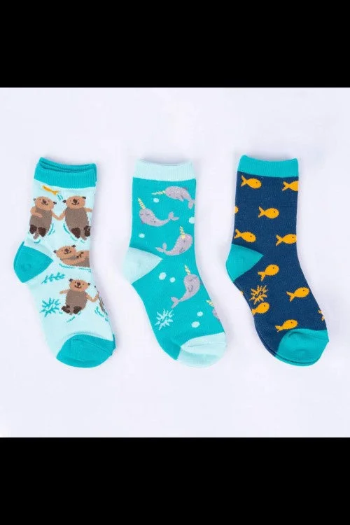 Vintage patterned crew socks for charm-My Otter Half Kid's Crew 3 Pack