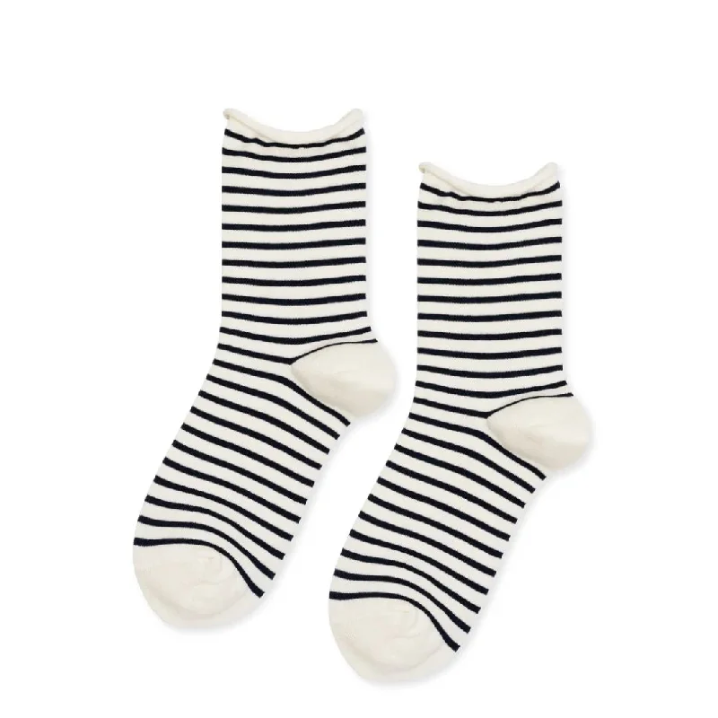 Minimalist gray socks for everyday-Nautical Stripe Crew Socks (Blue)