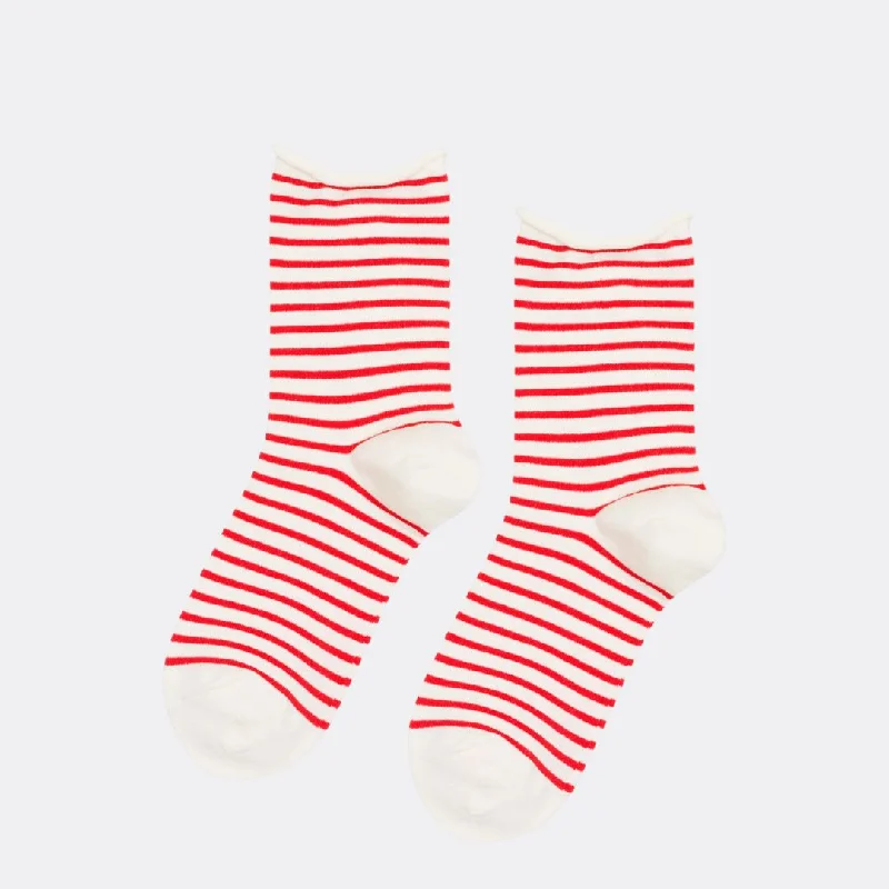 Contemporary striped crew socks for trend-Nautical Stripe Crew Socks (Pink)