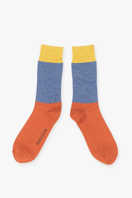 Rustic wool crew socks for rugged-Orange Colour Block Socks