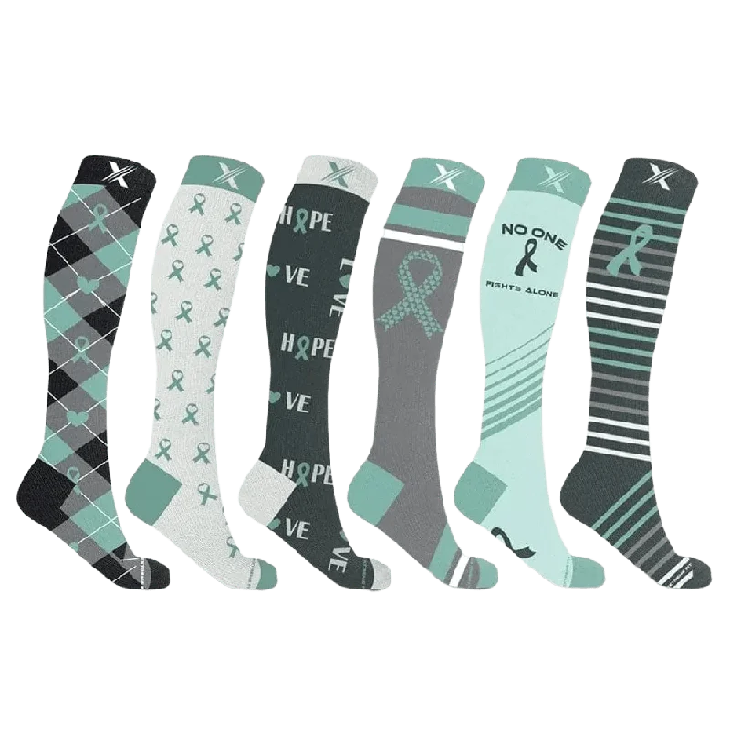 Minimalist gray crew socks for everyday-Ovarian Cancer Awareness Socks (6-Pairs)