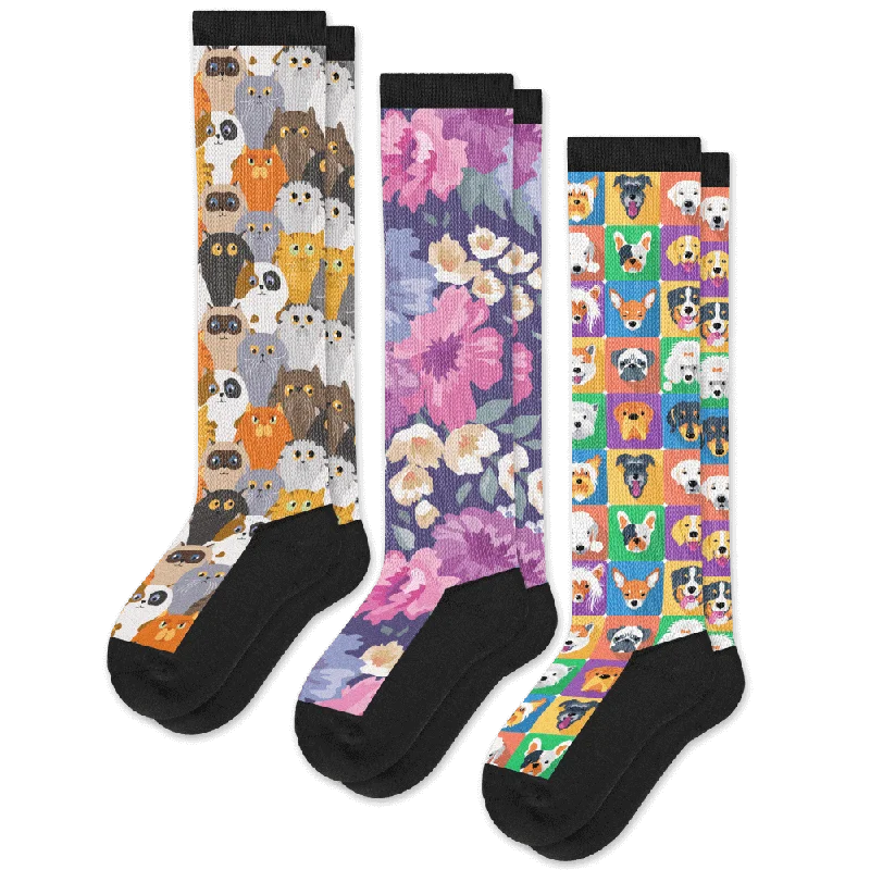 Funny ankle socks for humor-Paws And Petals EasyStretch™ Diabetic Socks Bundle 3-Pack