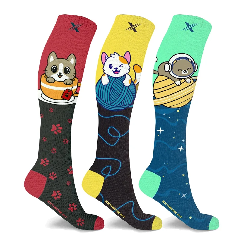 Vintage floral ankle socks for charm-Pet Love Fun Expressive Knee High Compression Socks (3 Pairs)