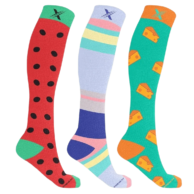 Large wool socks for warmth-Picnic in Central Park Compression Socks (3-Pairs)